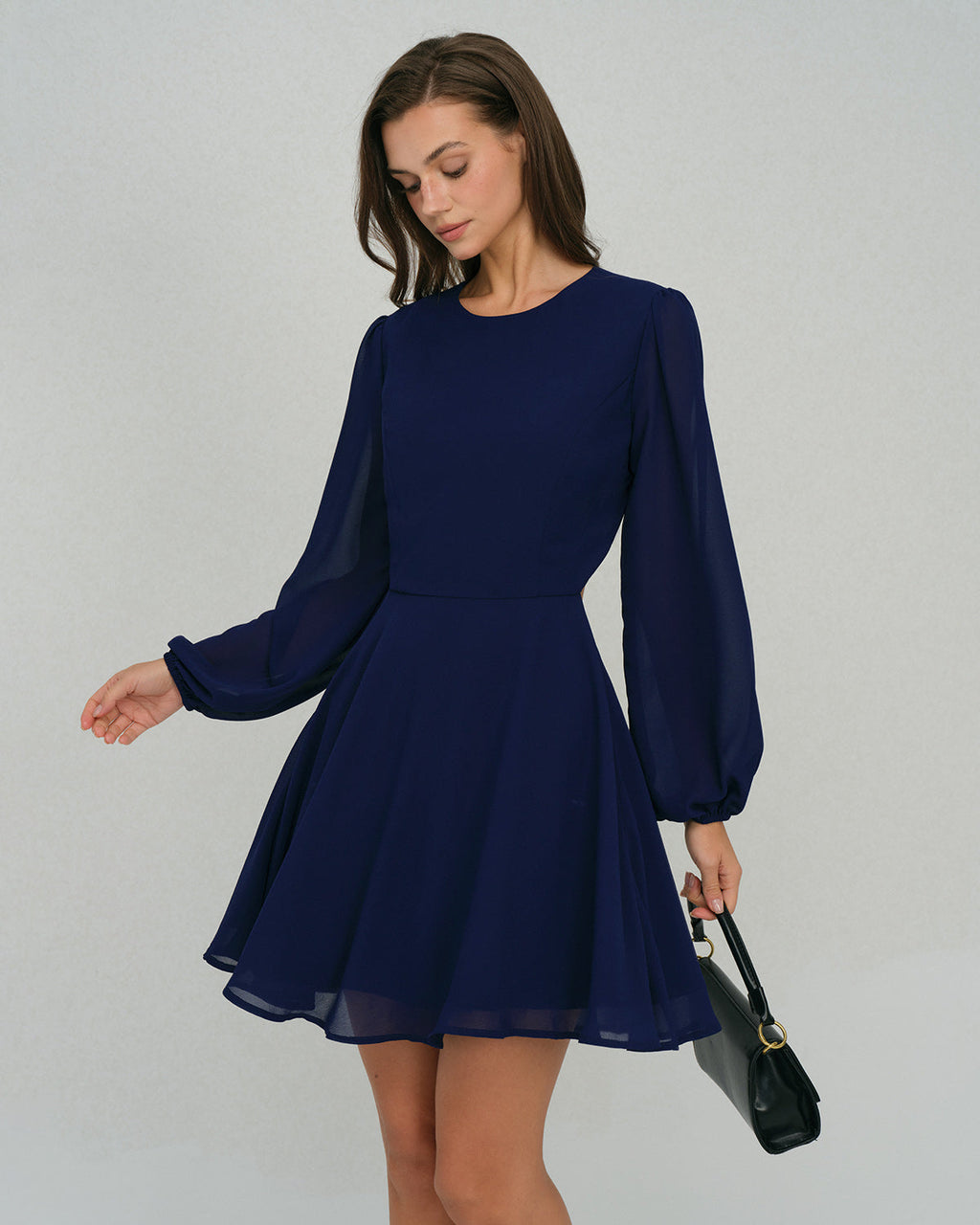 Blue Chiffon Backless A-Line Mini Dress