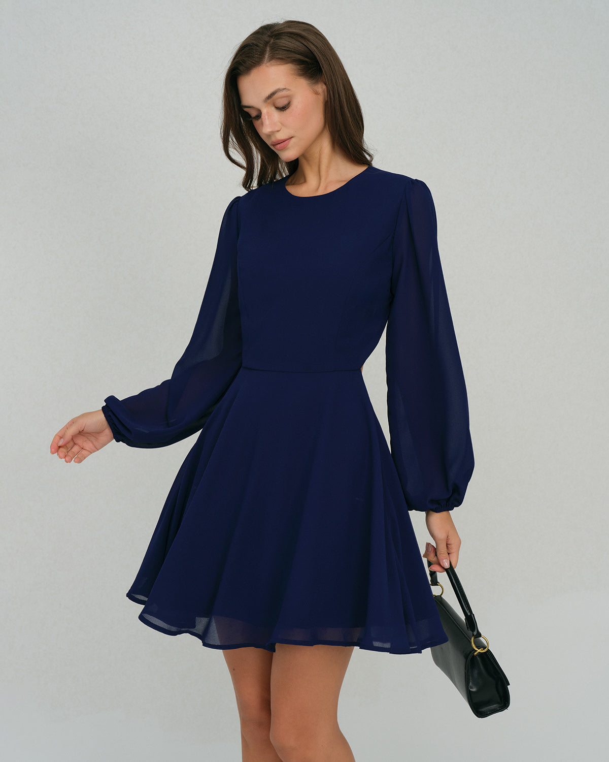 Blue Chiffon Backless A-Line Mini Dress