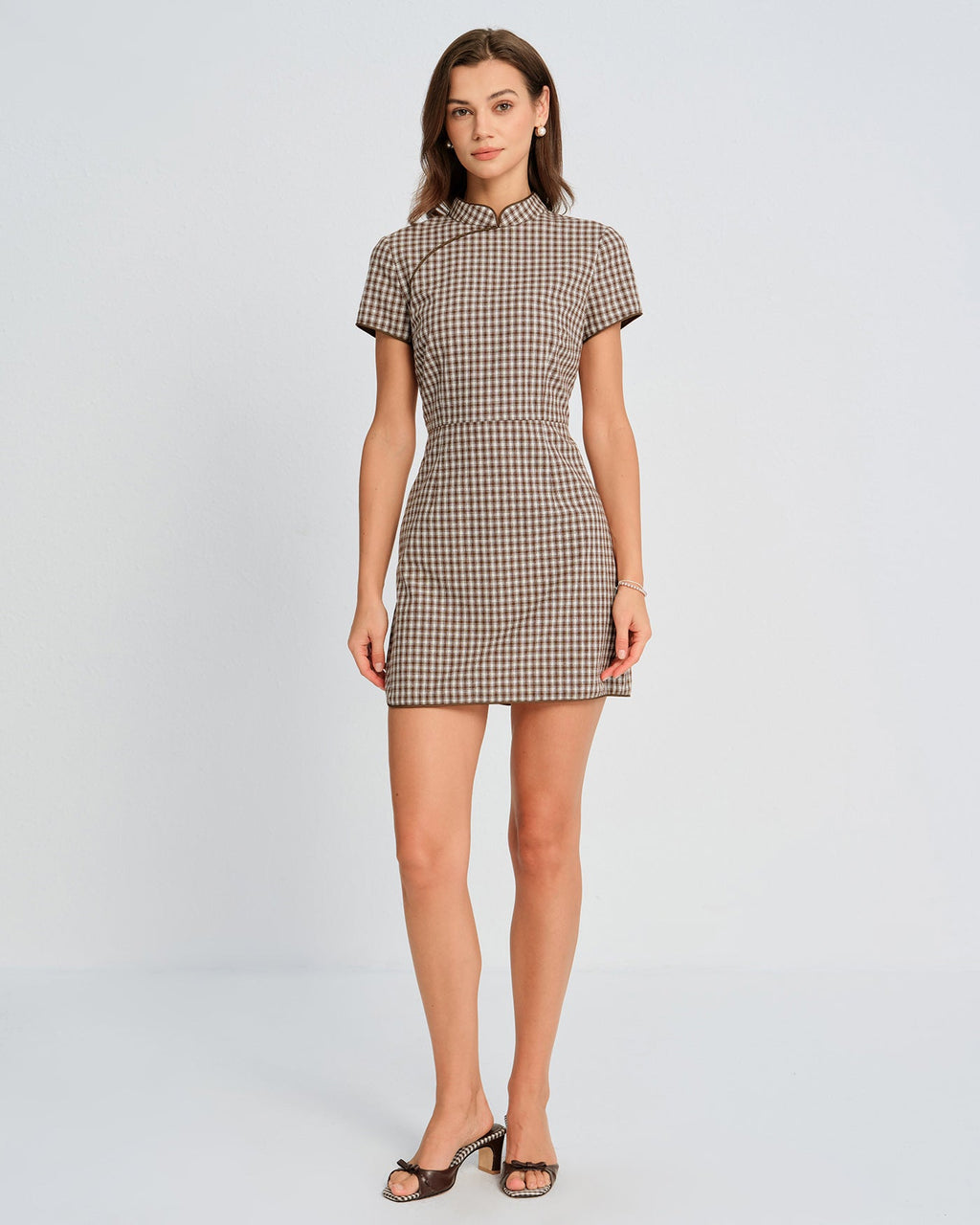 Brown Plaid A-Line Mini Dress