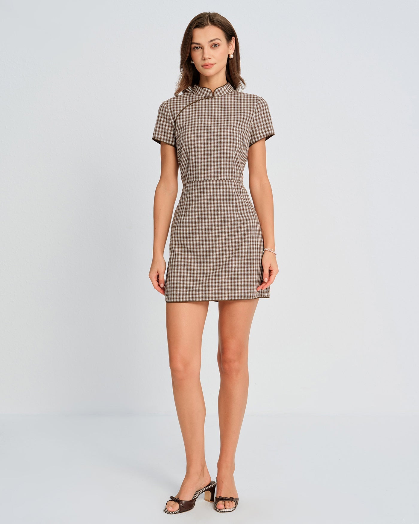 Brown Plaid A-Line Mini Dress