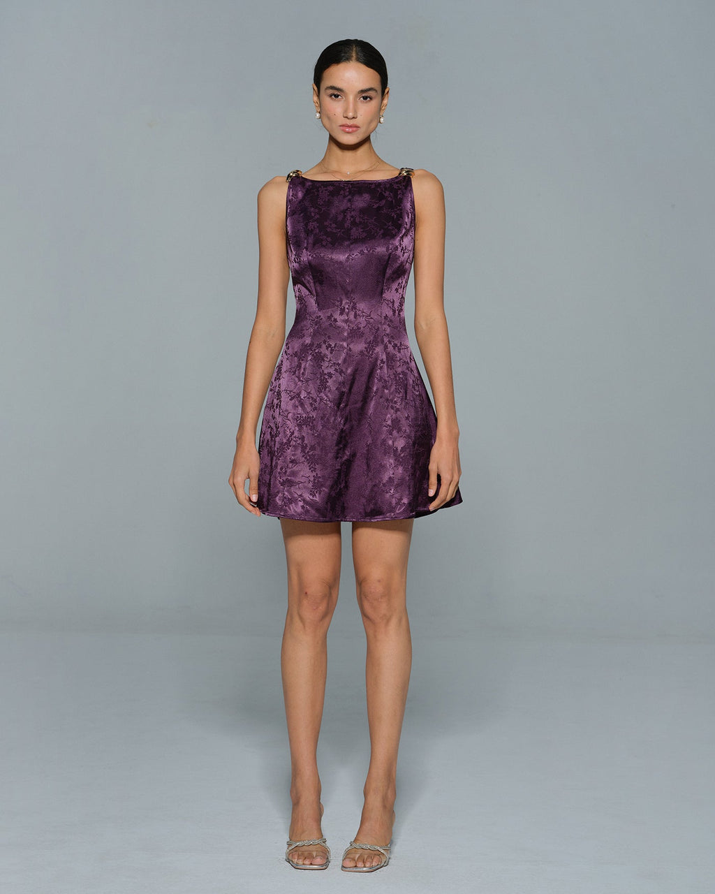 Purple Sleeveless Floral Mini Dress