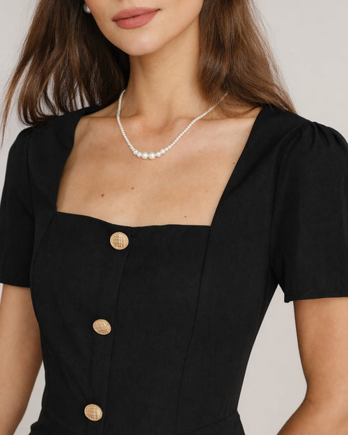 Black Square Neck Contrasting Mini Dress