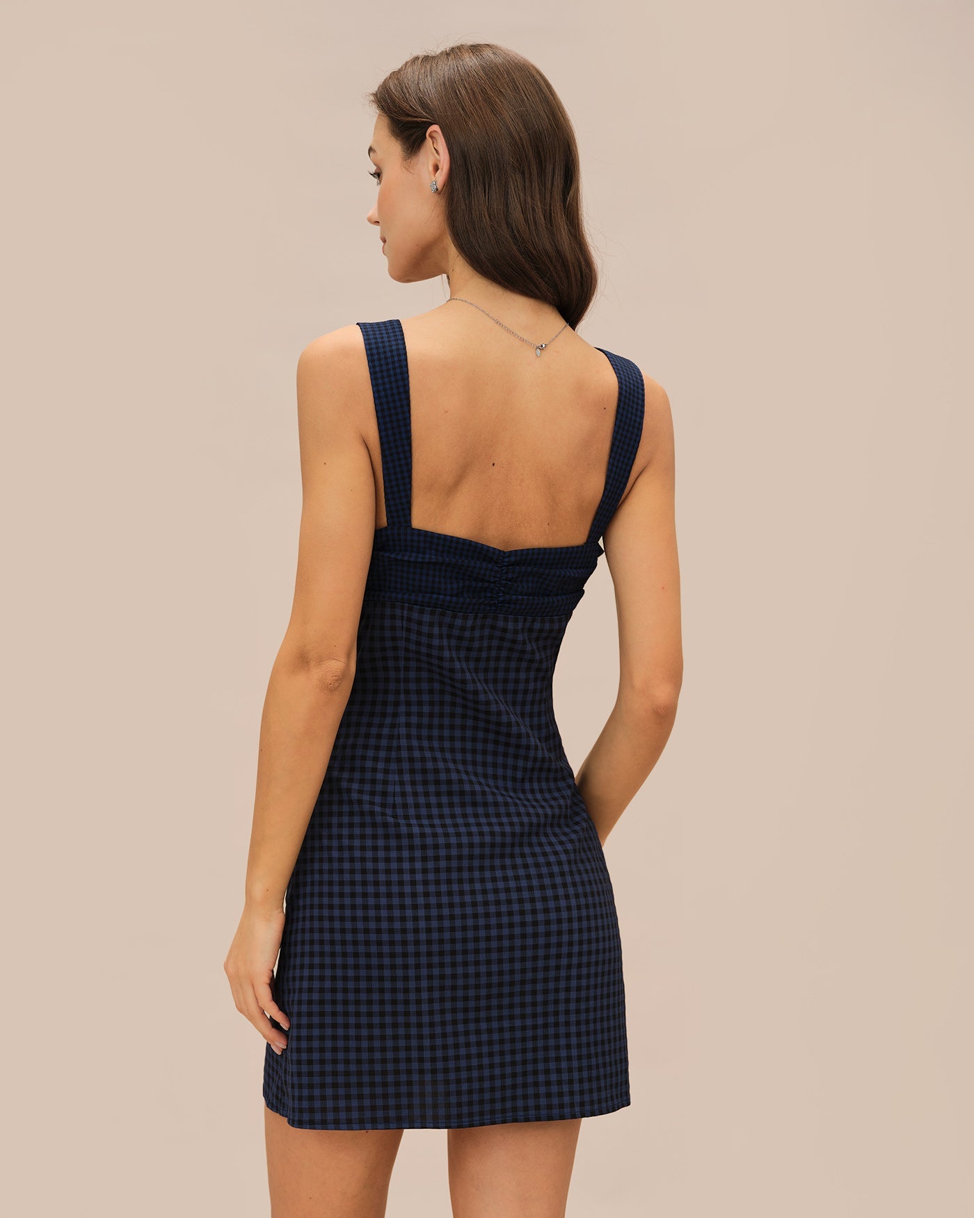 Blue Sweetheart Neck Plaid Mini Dress