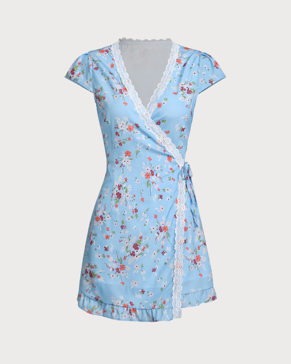 Blue Floral A-Line Wrap Mini Dress