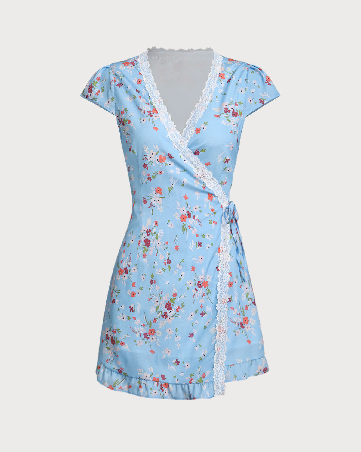 Blue Floral A-Line Wrap Mini Dress