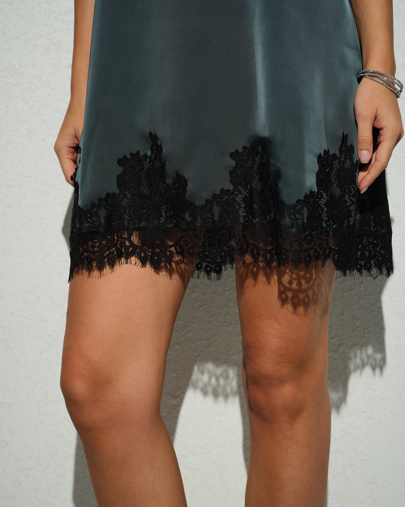 Green Sleeveless Lace Tunic Mini Dress