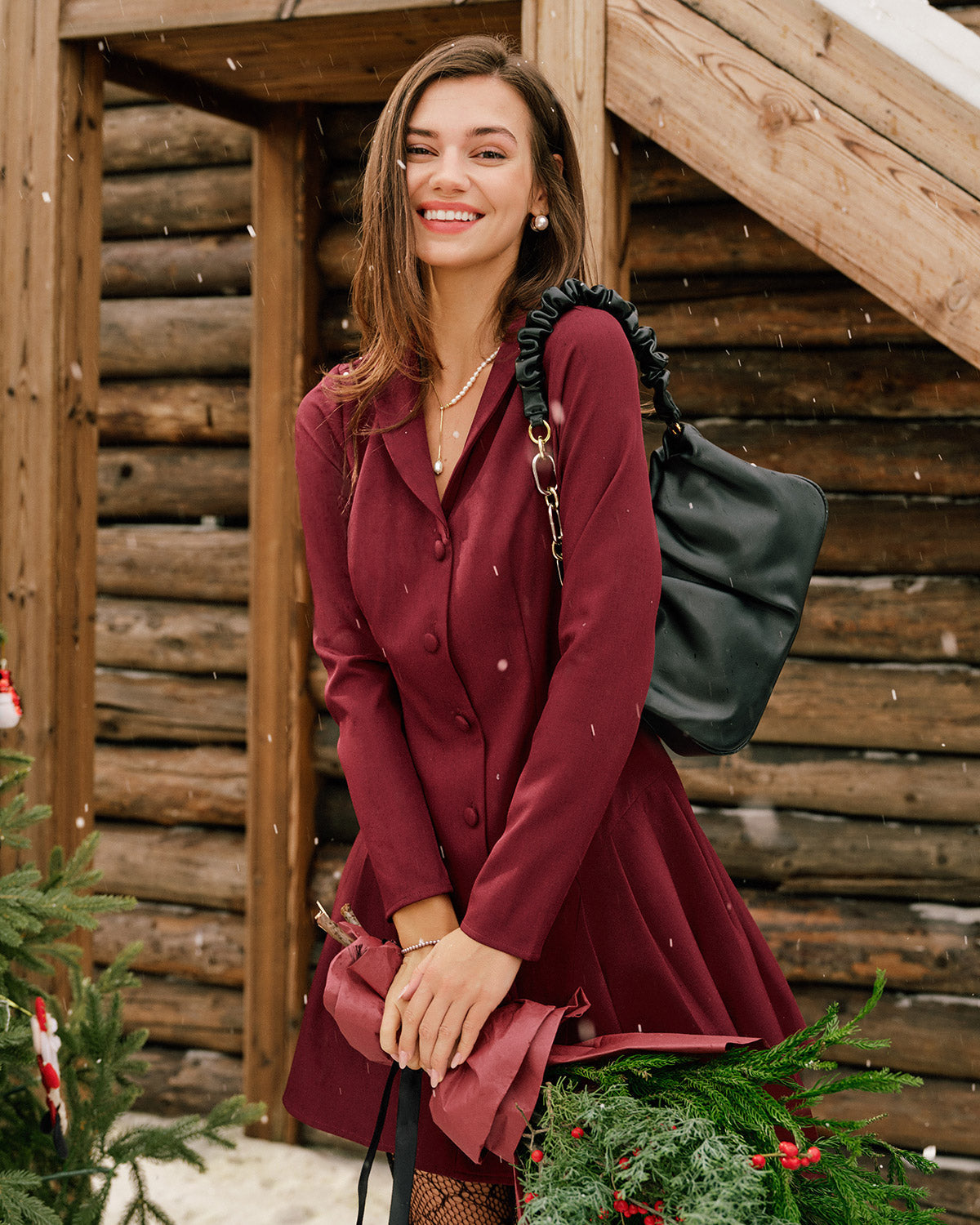 Wine Red Button A-Line Mini Dress