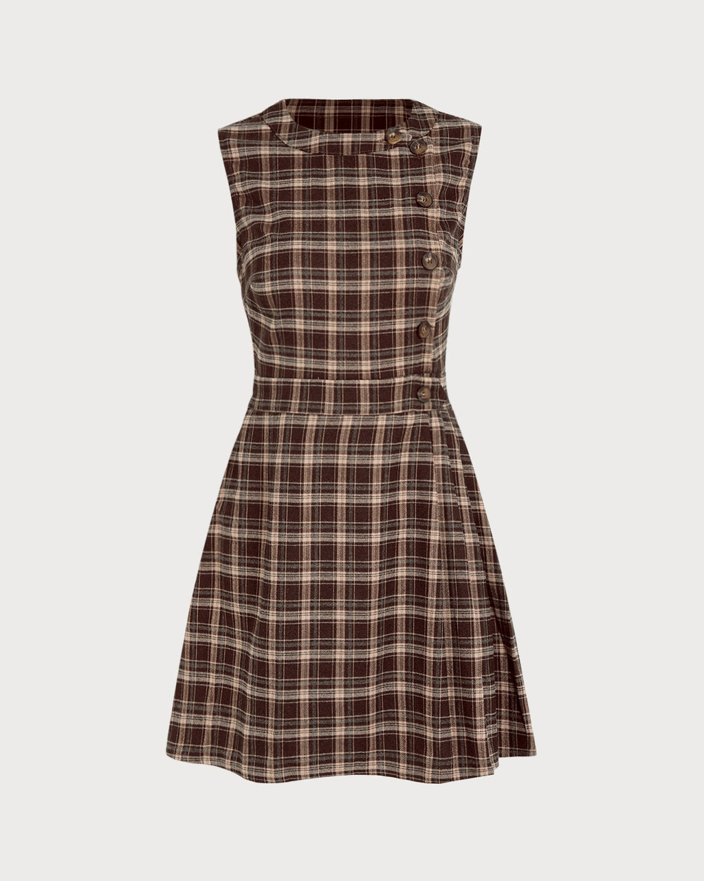 Brown Sleeveless Plaid Mini Dress