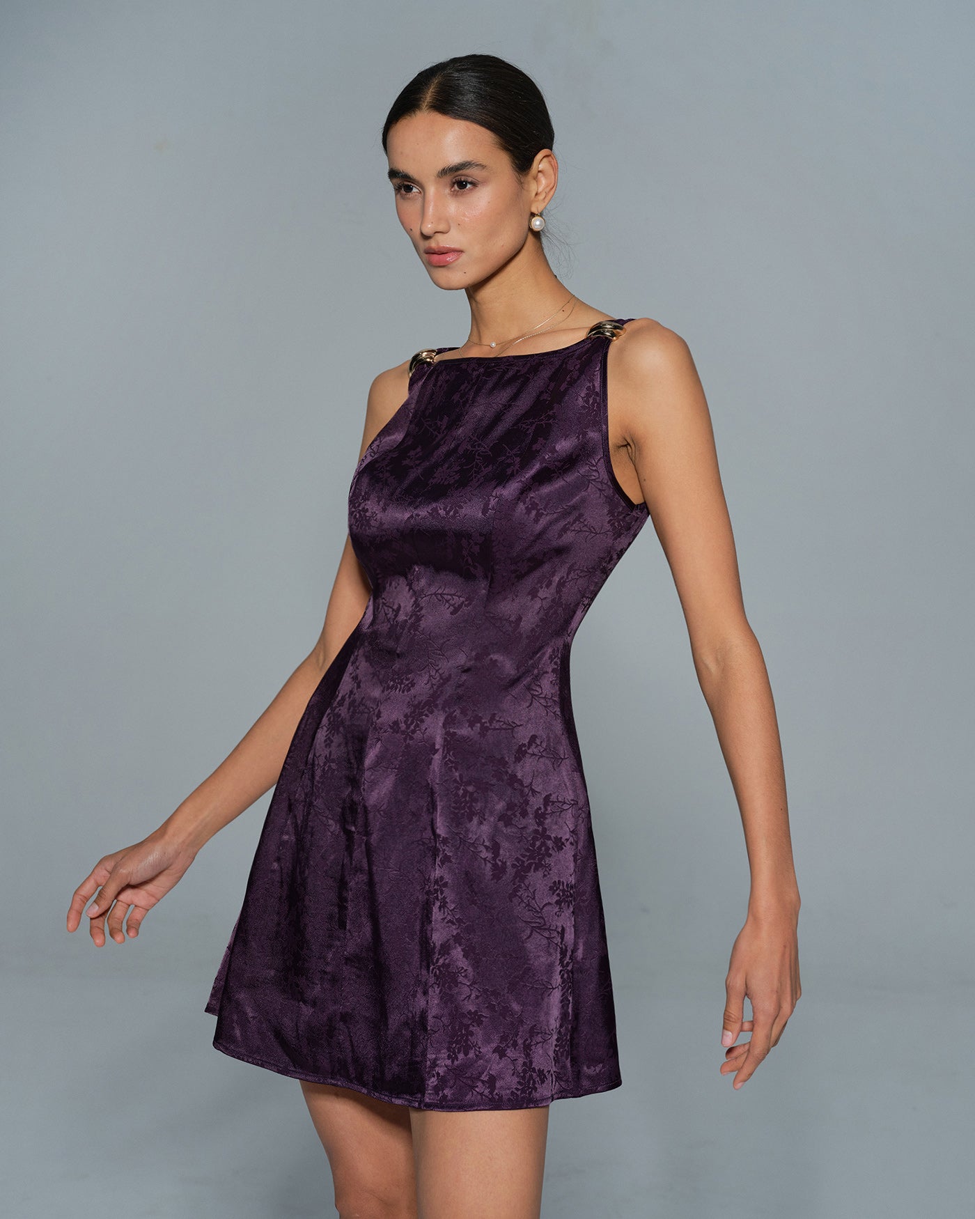 Purple Sleeveless Floral Mini Dress