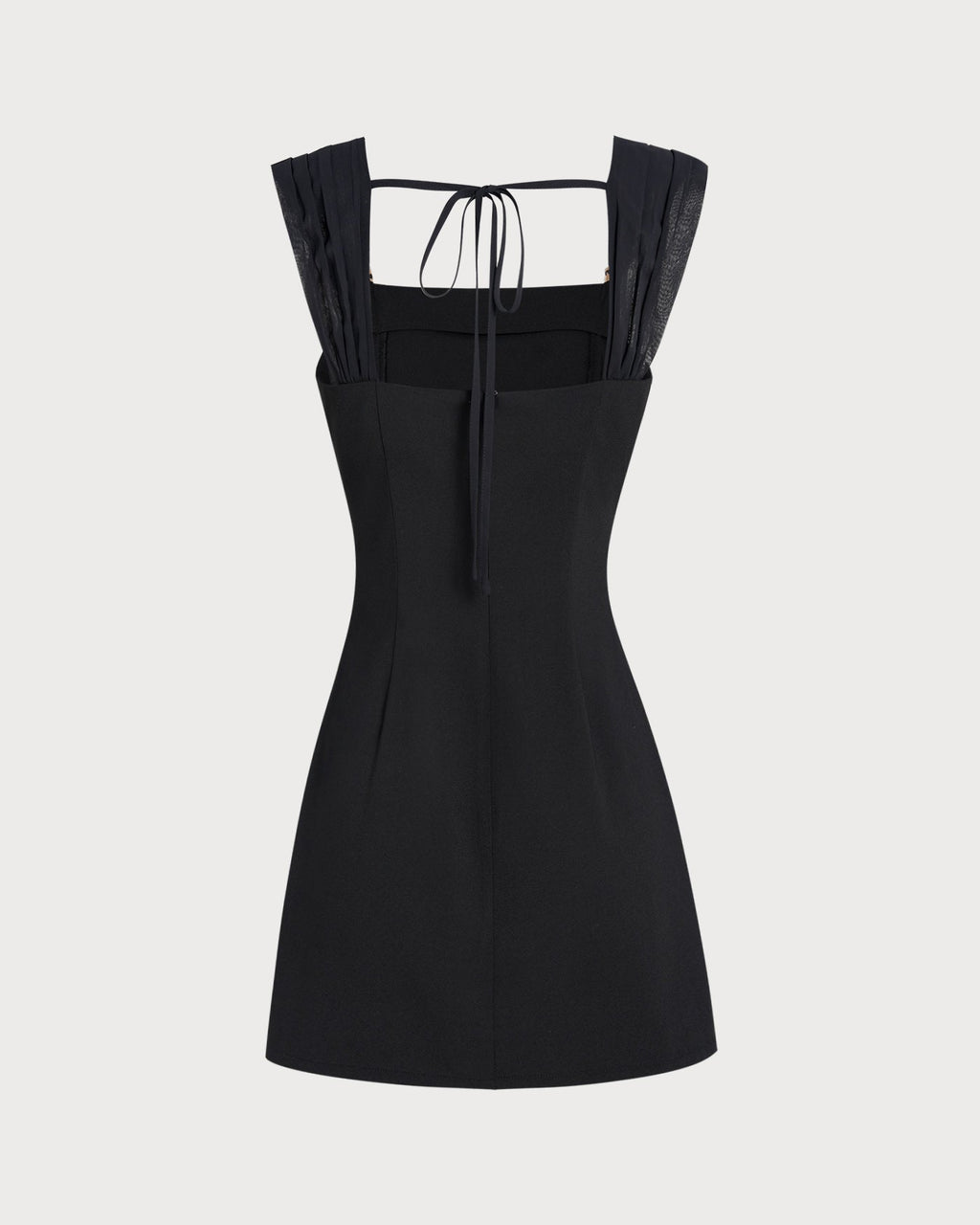 Black Square Neck Cap Sleeve Mini Dress