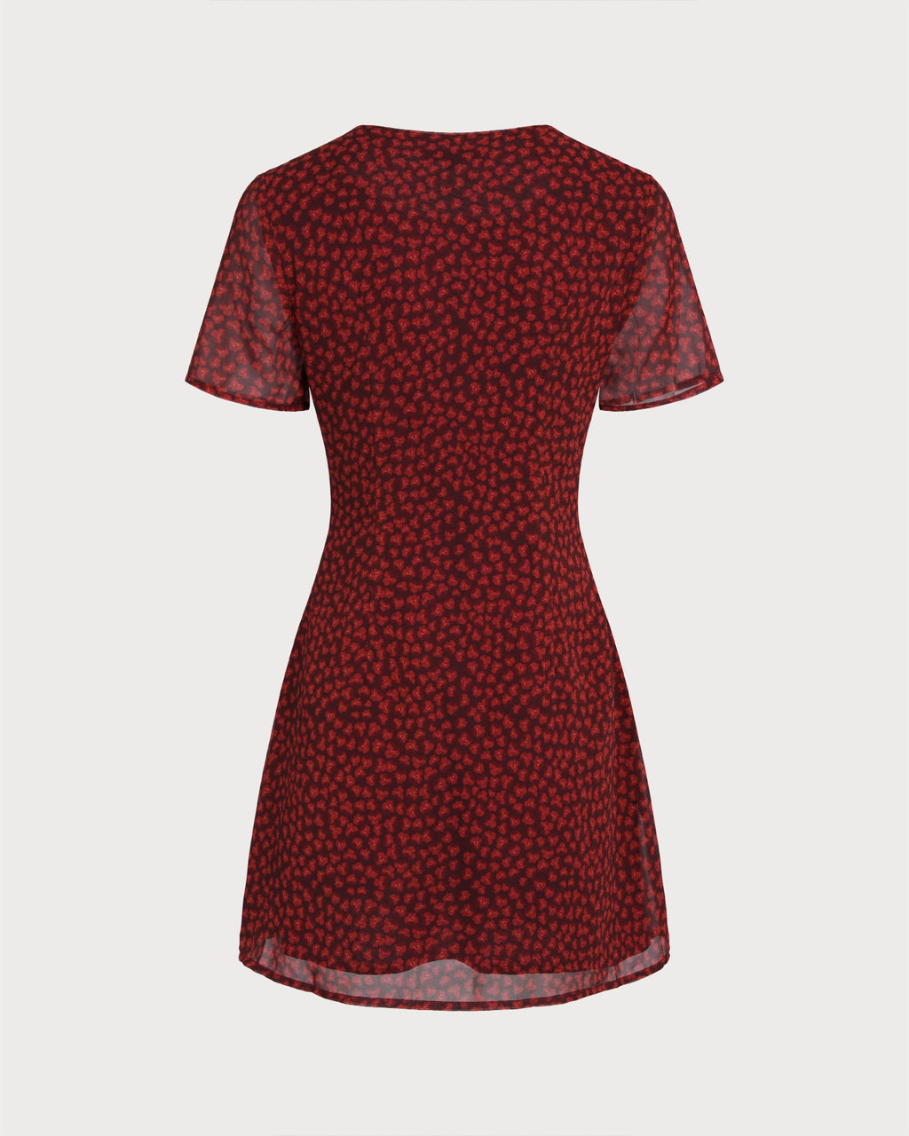 Red Boat Neck Floral Mini Dress