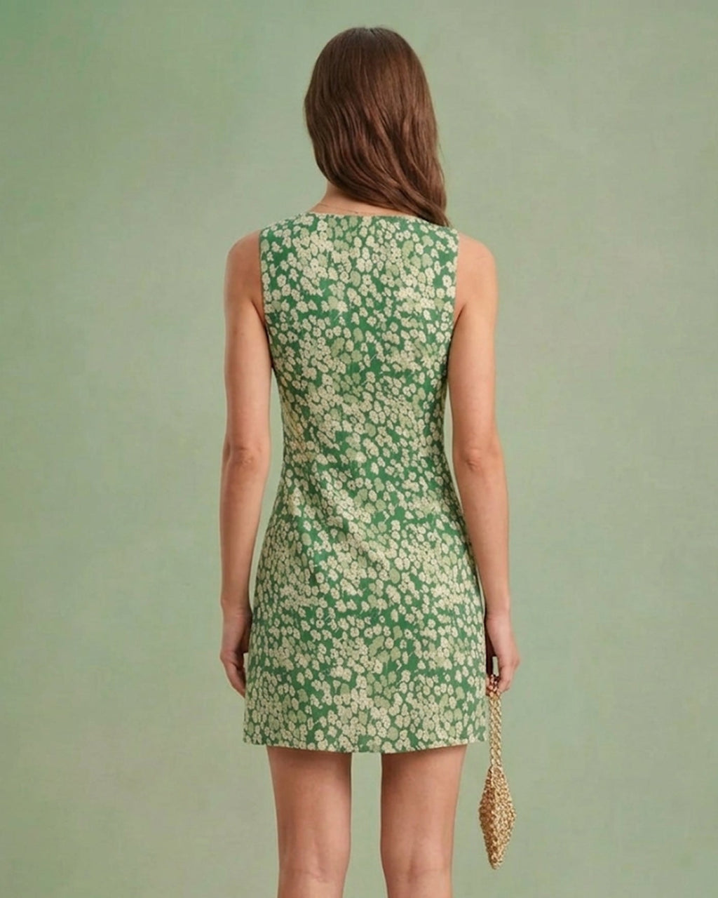 Green Floral Sleeveless Mini Dress
