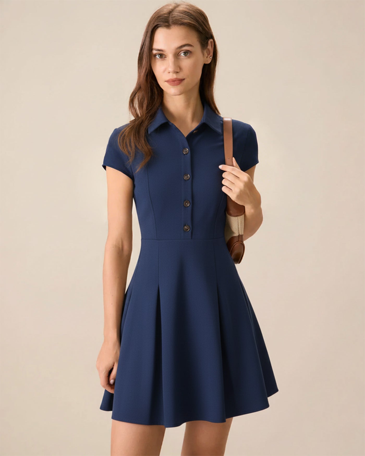 Navy Collar Button Mini Dress