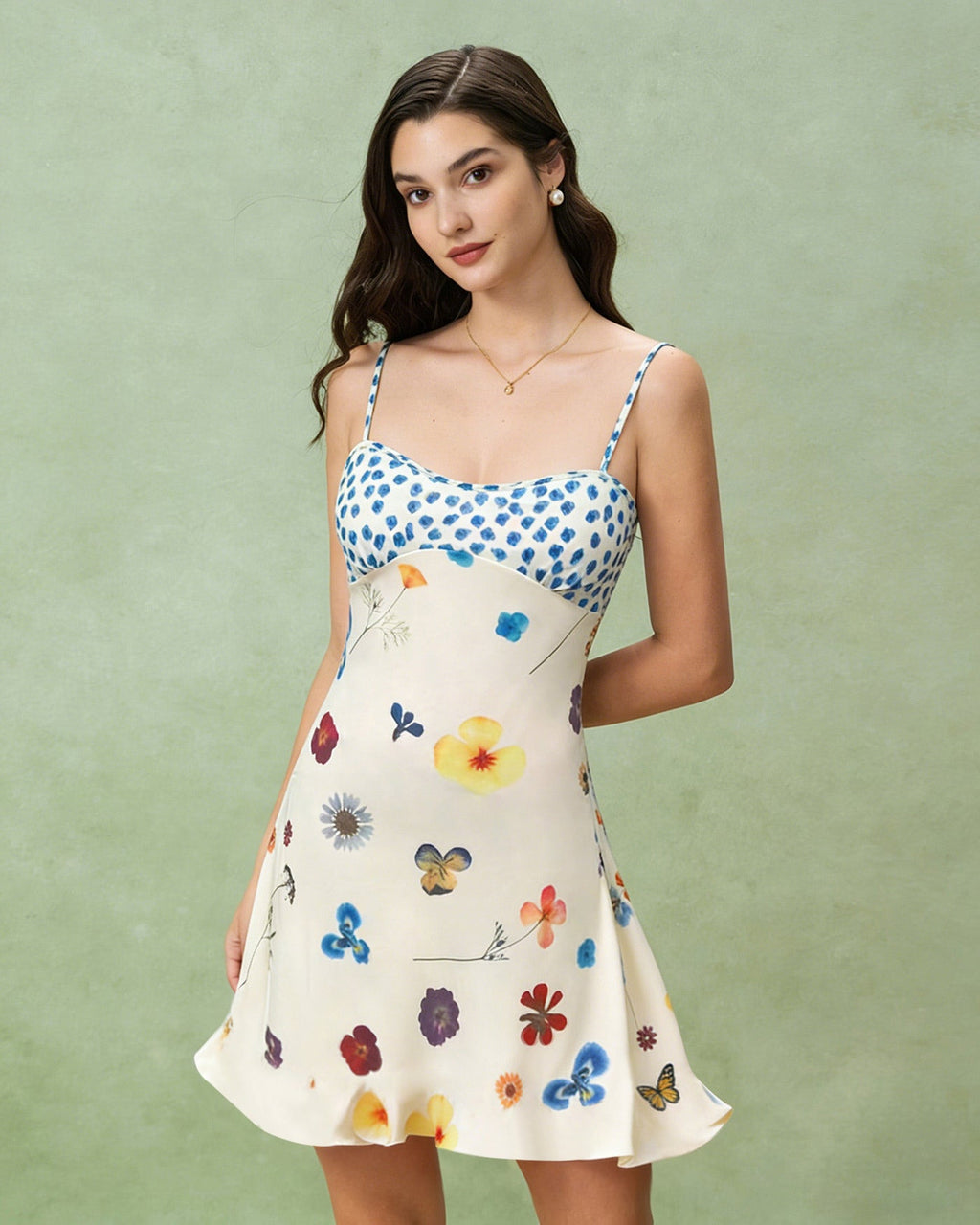 Apricot Floral A-Line Slip Mini Dress