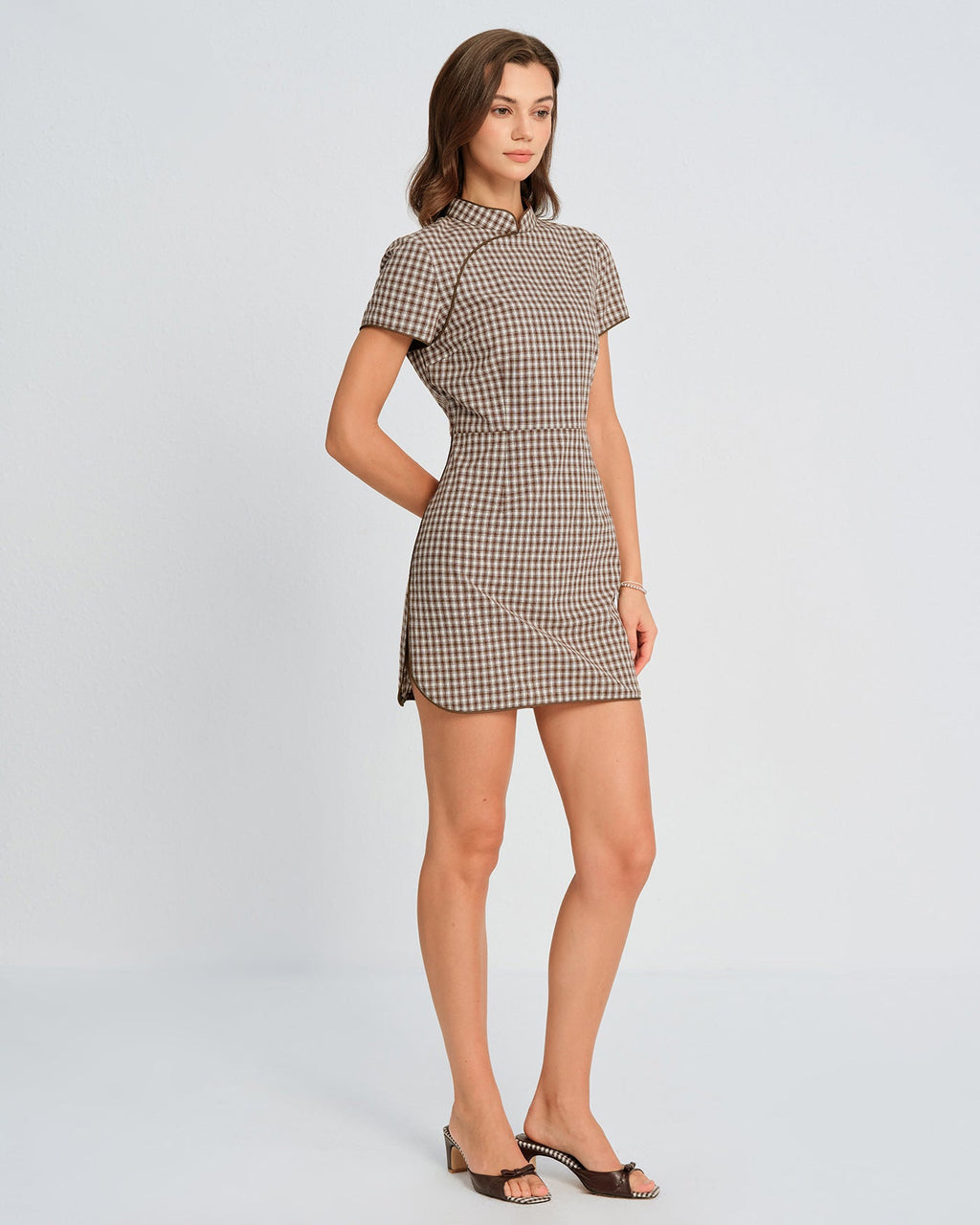 Brown Plaid A-Line Mini Dress
