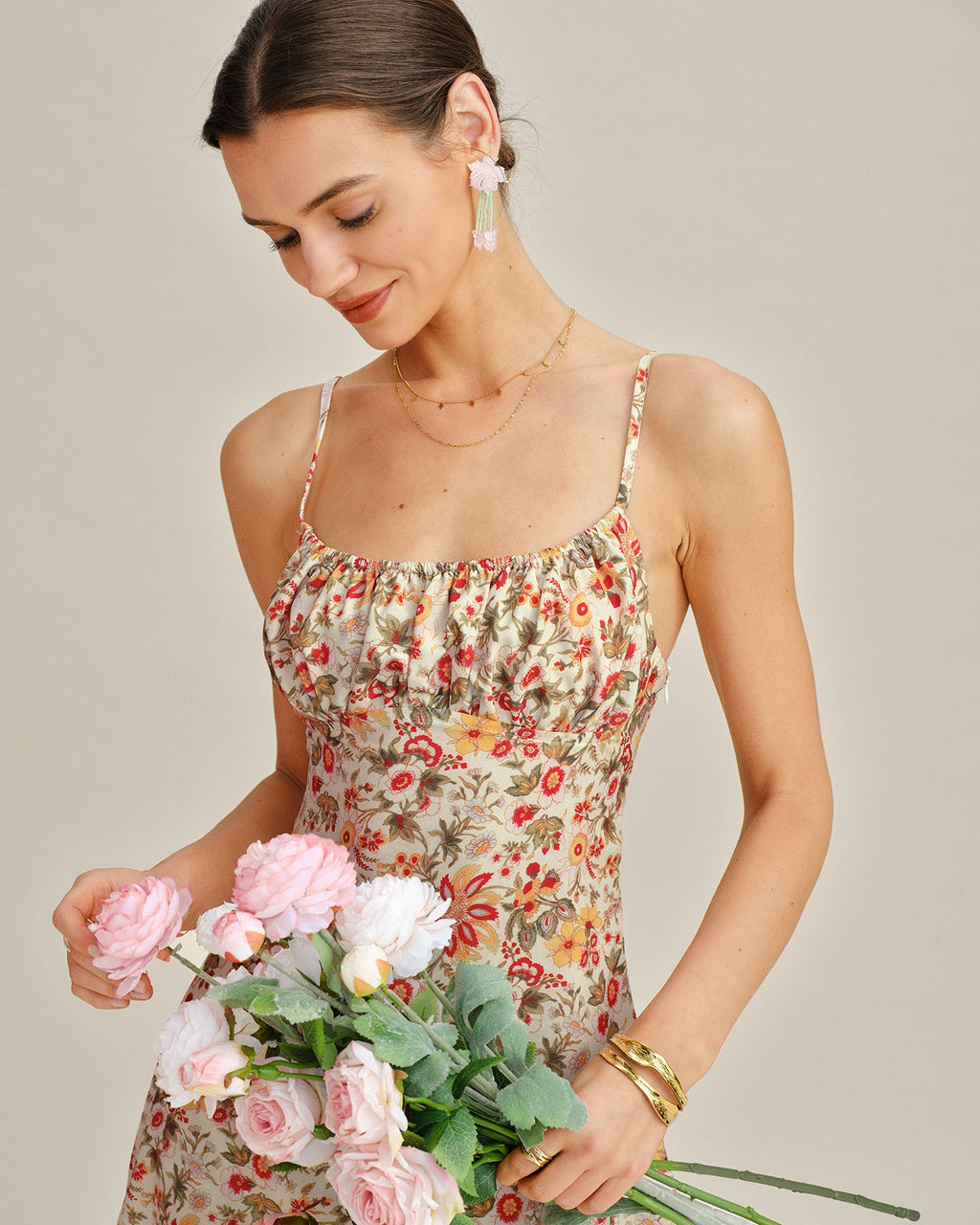 Floral Shirred Slip Mini Dress