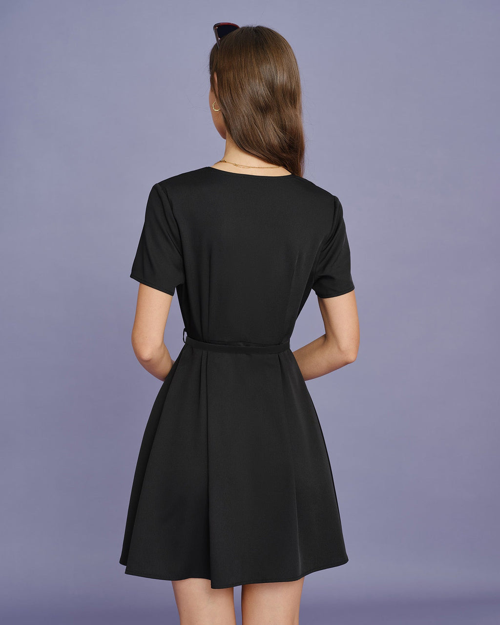 Black Belt Ruched Mini Dress