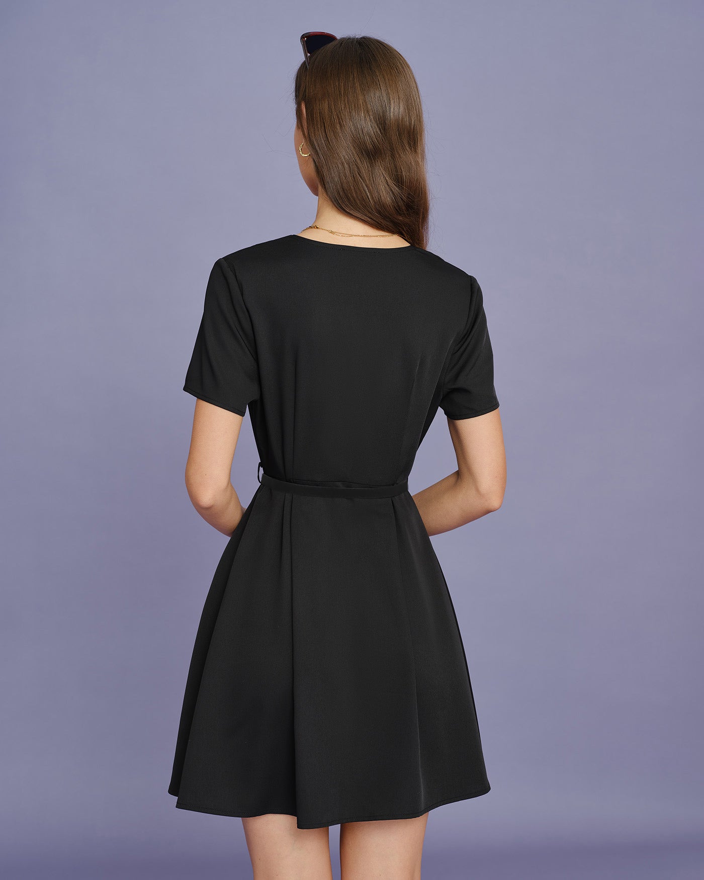 Black Belt Ruched Mini Dress