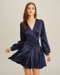 Navy Ruched A-Line Mini Dress
