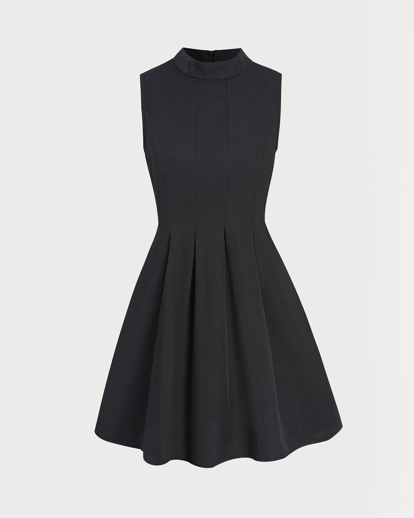 Black Mock Neck Ruched Sleeveless Mini Dress