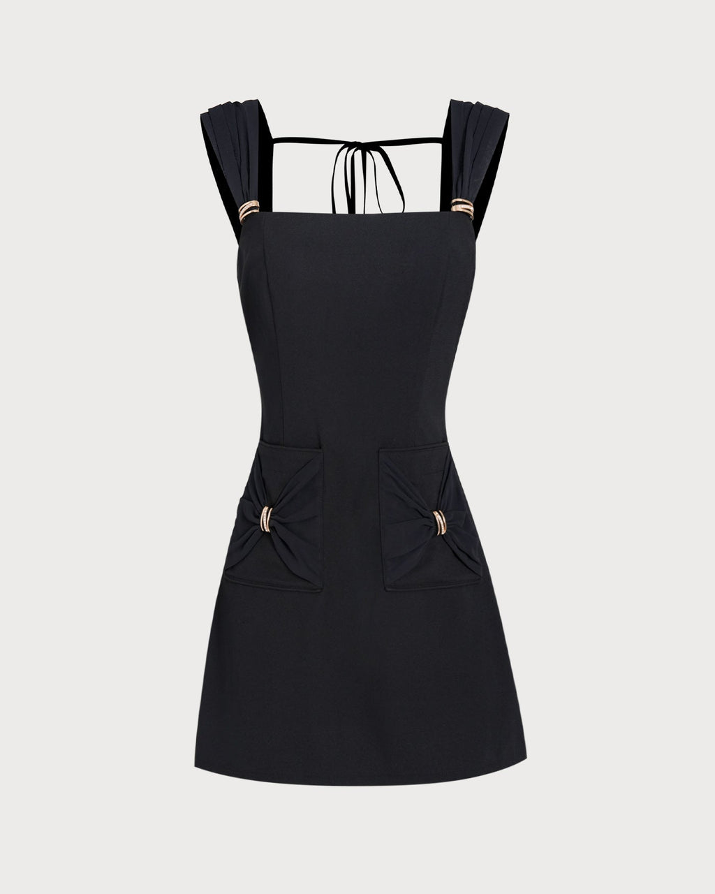 Black Square Neck Cap Sleeve Mini Dress