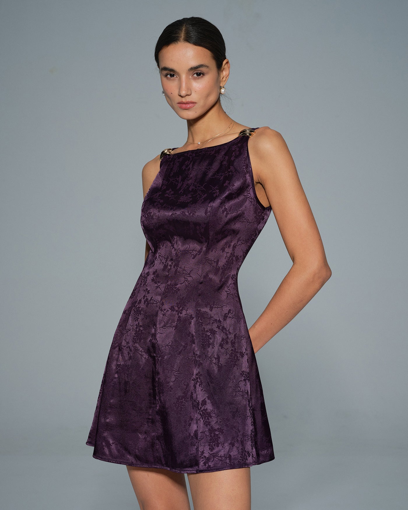 Purple Sleeveless Floral Mini Dress