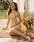 Light Yellow Turtle Floral Mini Dress
