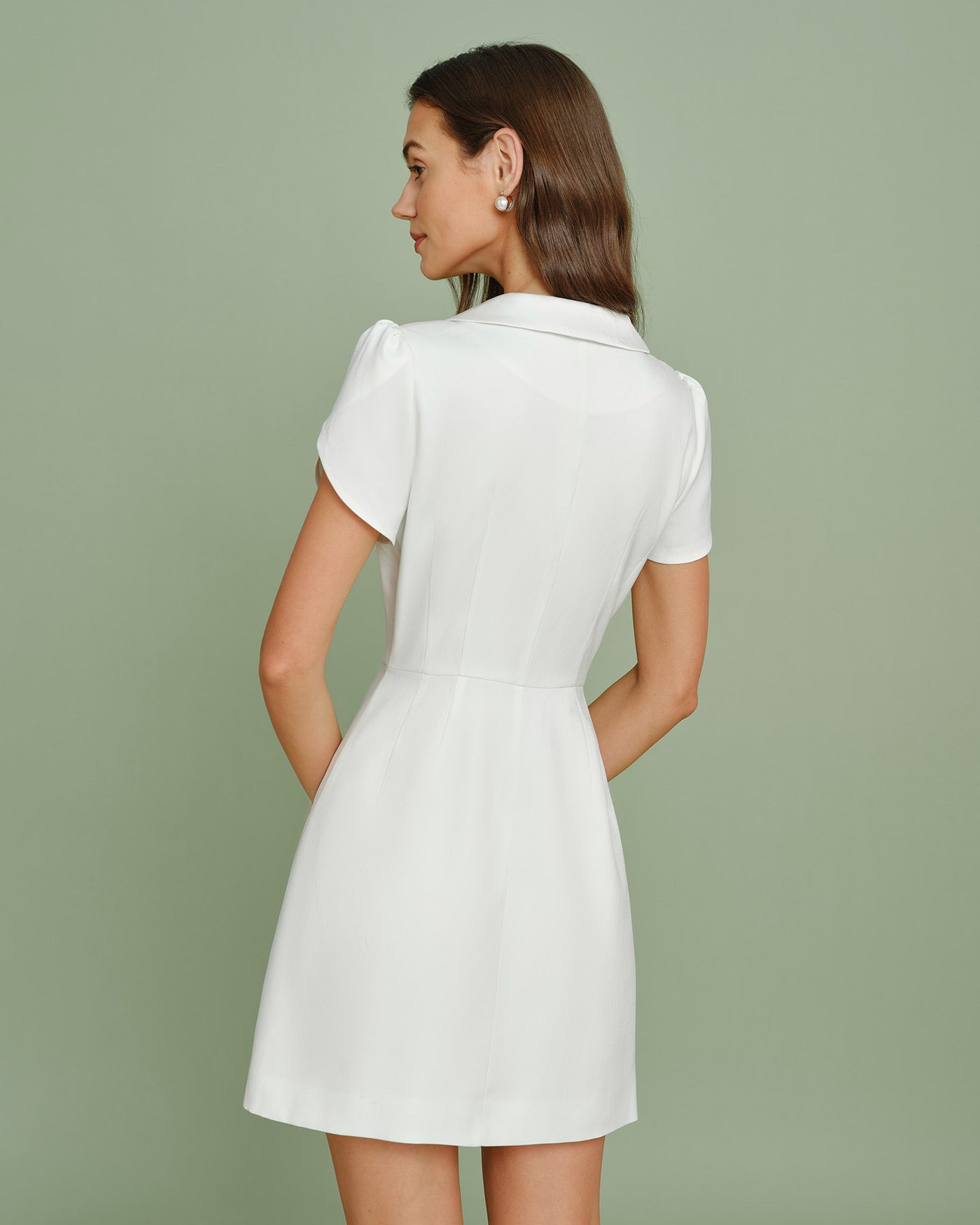 Beige Collar Button Satin Mini Dress