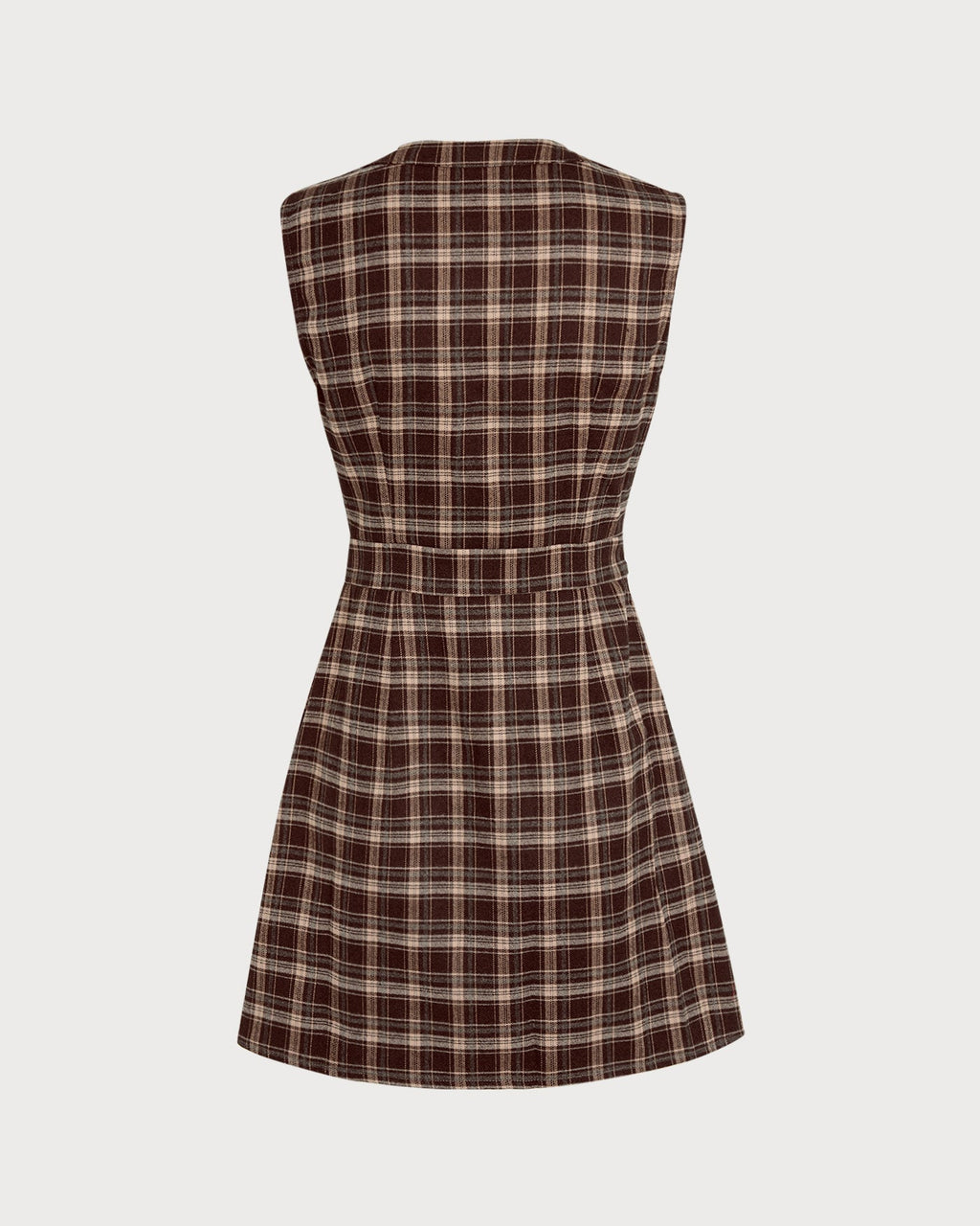 Brown Sleeveless Plaid Mini Dress