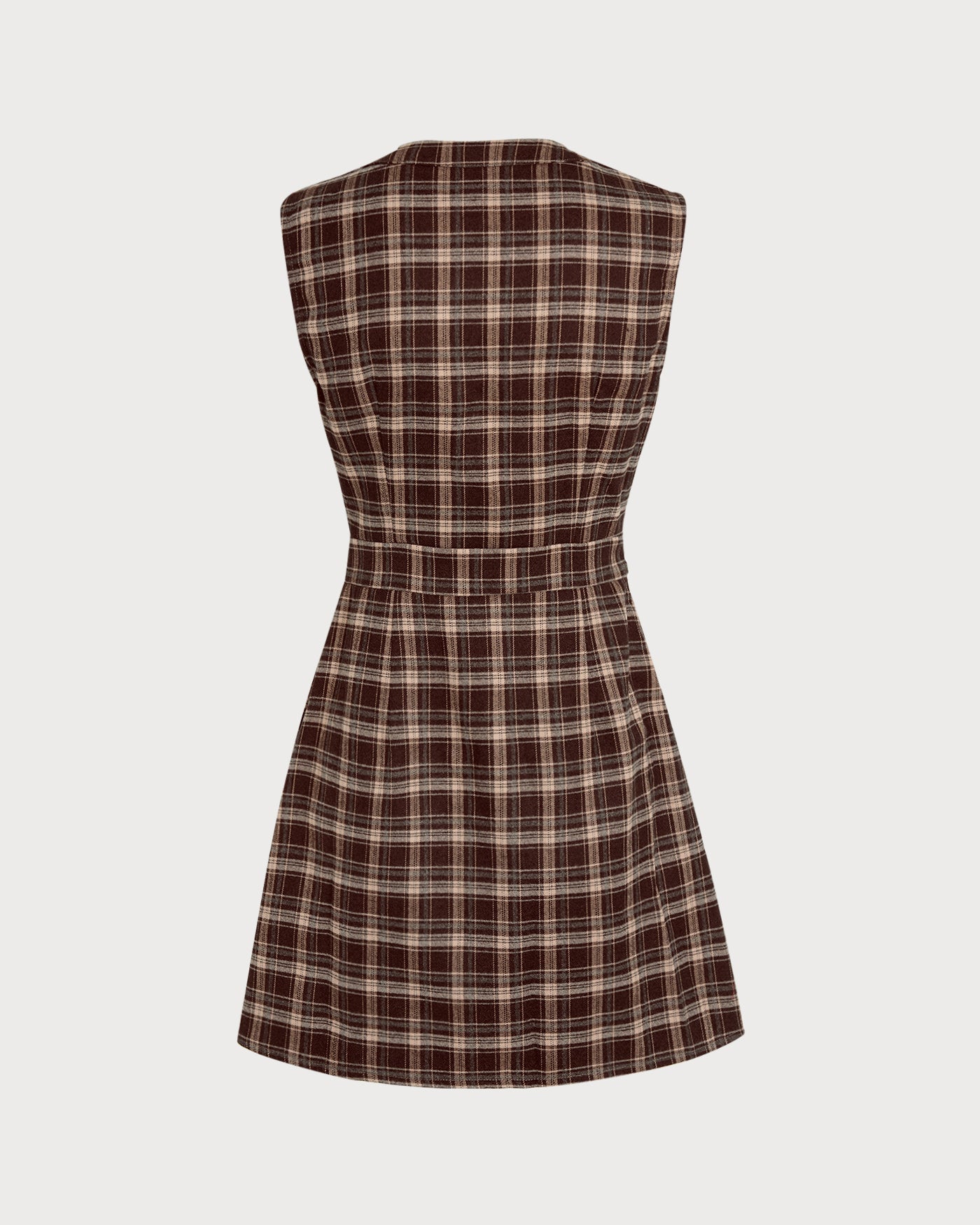 Brown Sleeveless Plaid Mini Dress