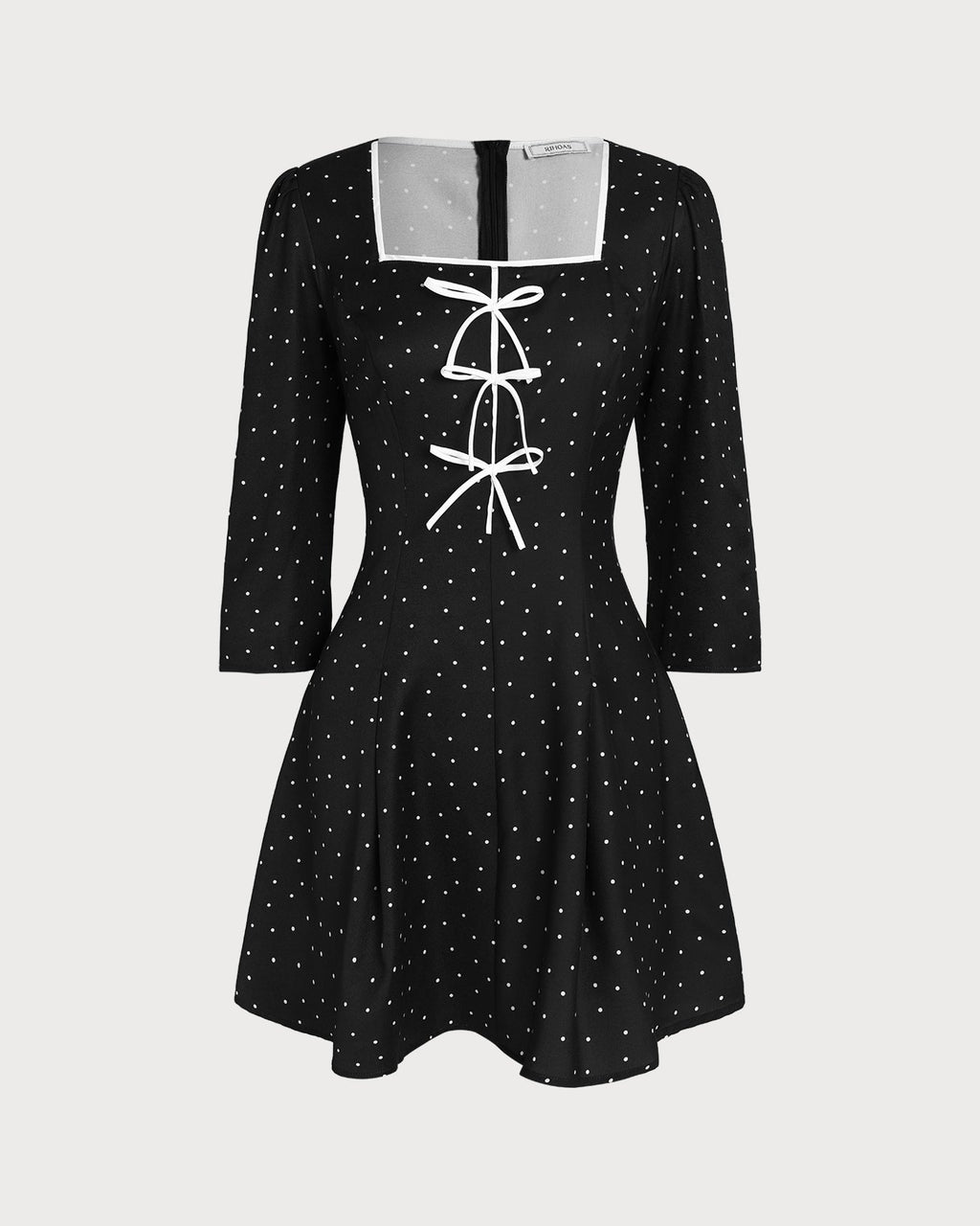 Black Polka Dot Square Neck Mini Dress