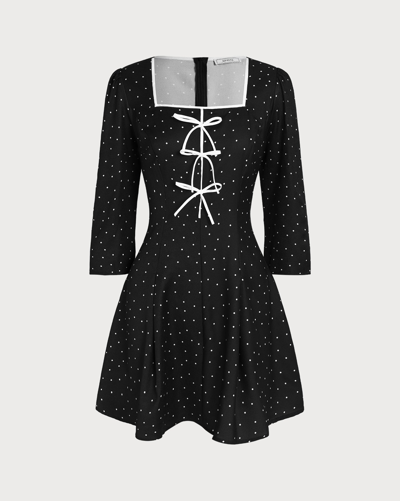 Black Polka Dot Square Neck Mini Dress