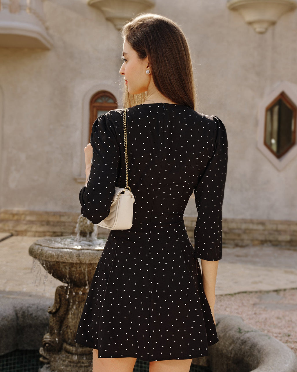 Black Polka Dot Square Neck Mini Dress