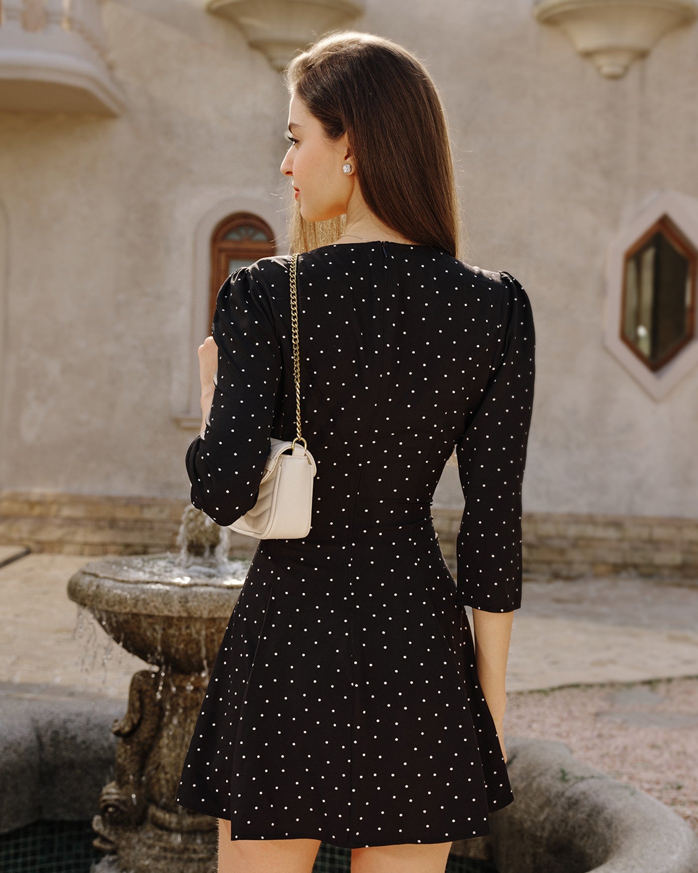 Black Polka Dot Square Neck Mini Dress