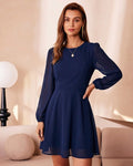 Blue Chiffon Backless A-Line Mini Dress