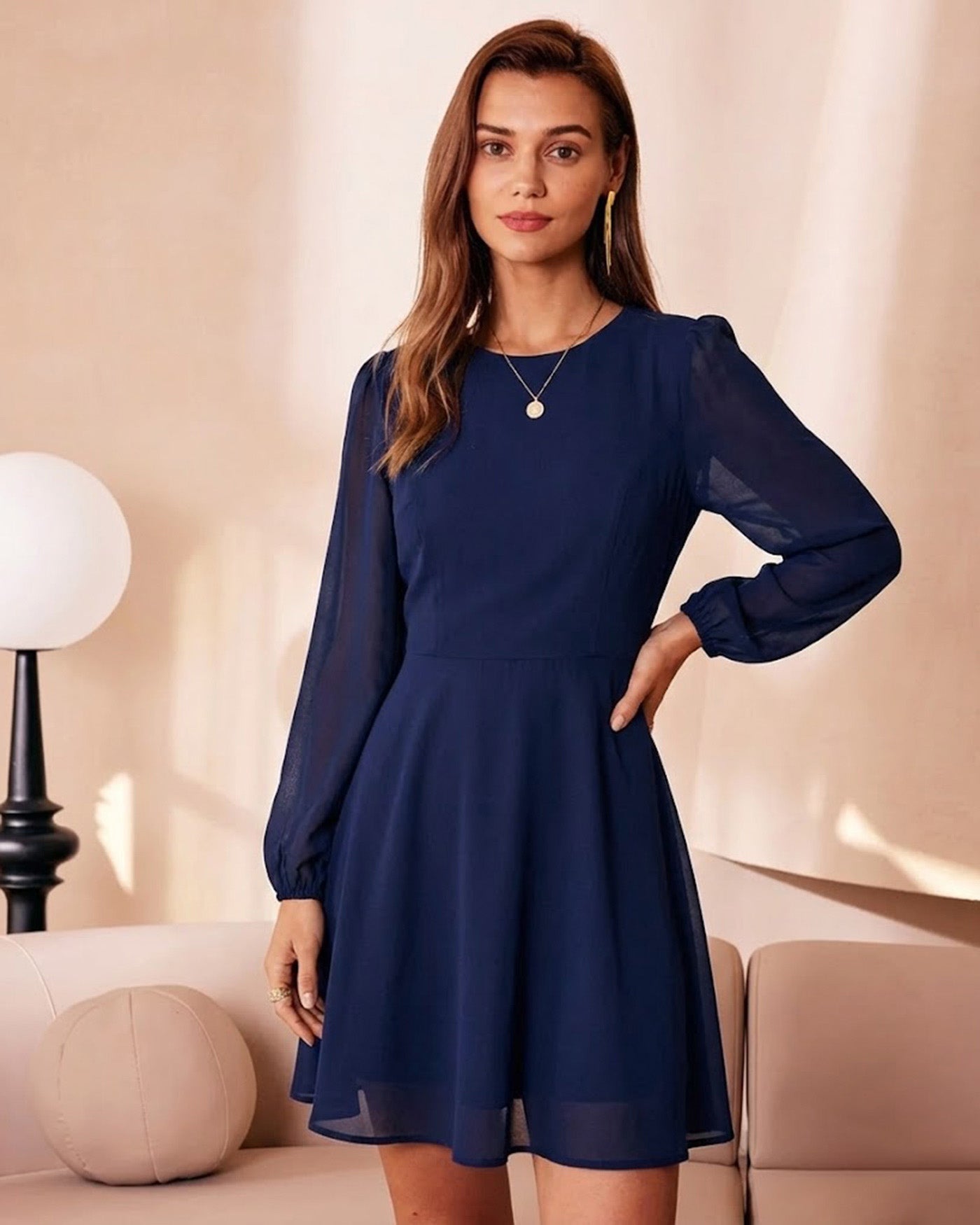 Blue Chiffon Backless A-Line Mini Dress