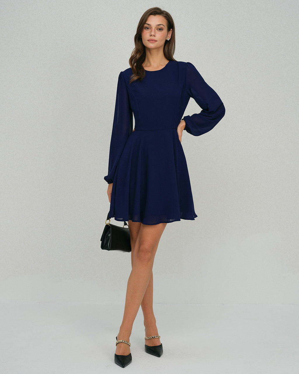 Blue Chiffon Backless A-Line Mini Dress