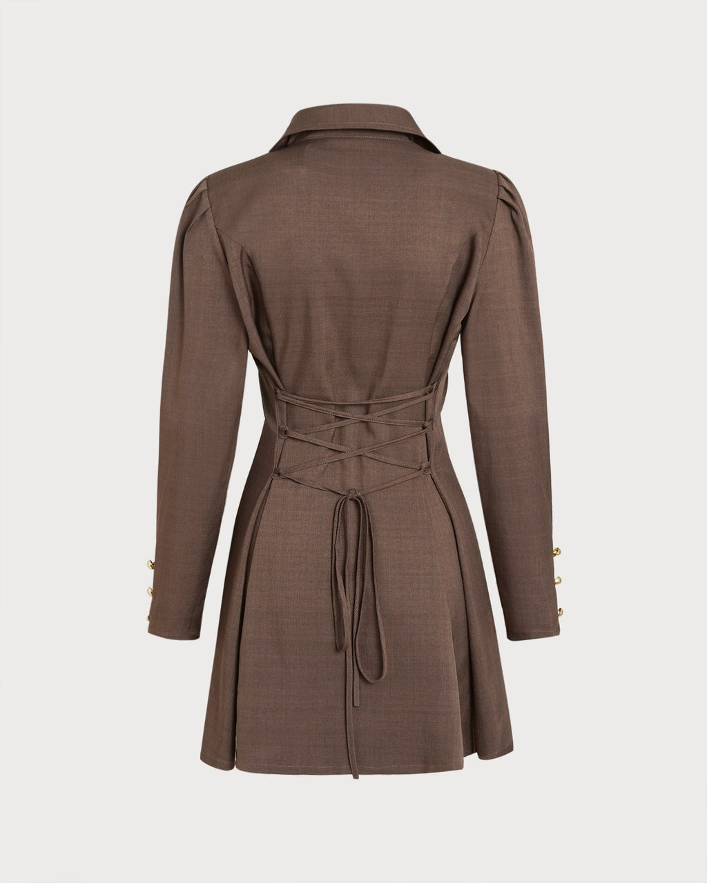 Brown Tie Button Mini Dress