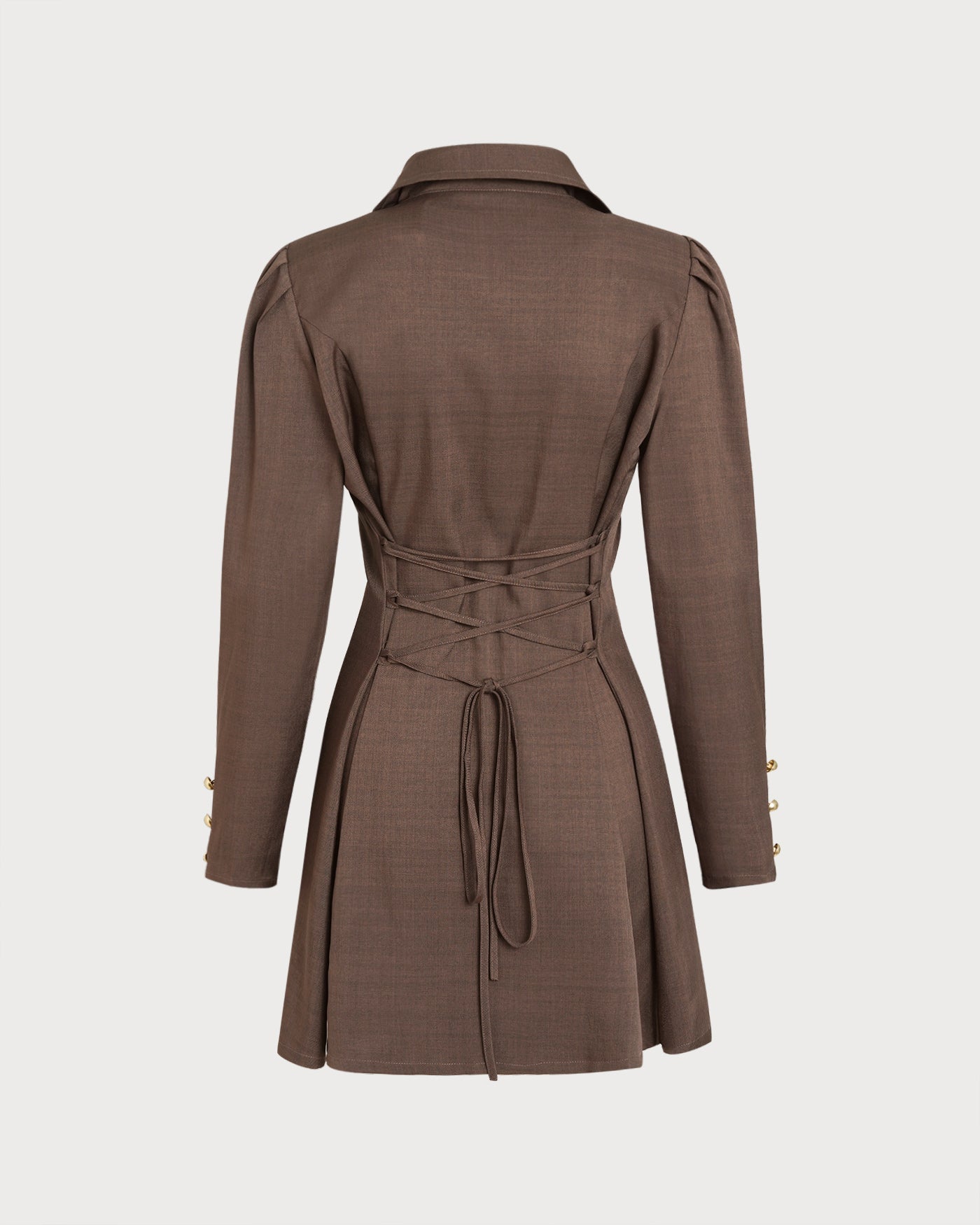 Brown Tie Button Mini Dress