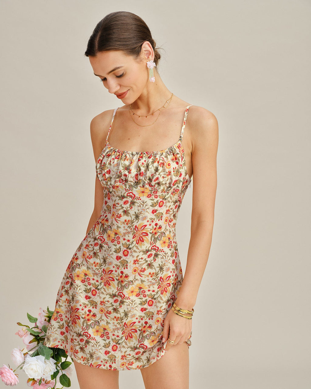 Floral Shirred Slip Mini Dress