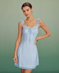 Blue Plaid Splicing Slip Mini Dress