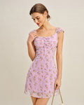Purple Sweetheart Neck Jacquard Mini Dress