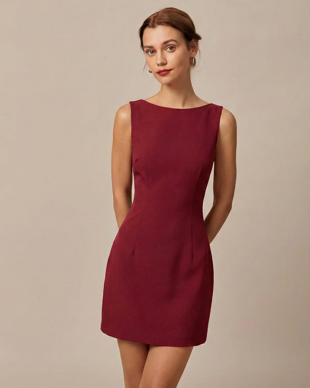Red Boat Neck Backless Mini Dress