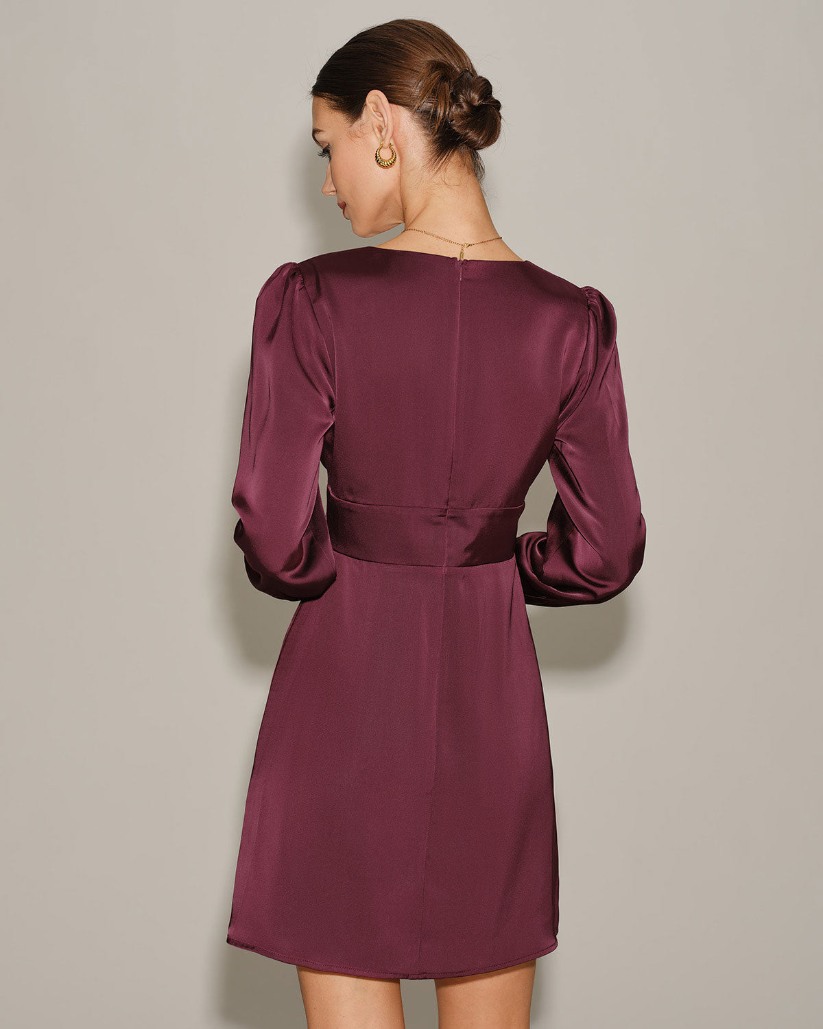 Purple Satin V Neck Mini Dress