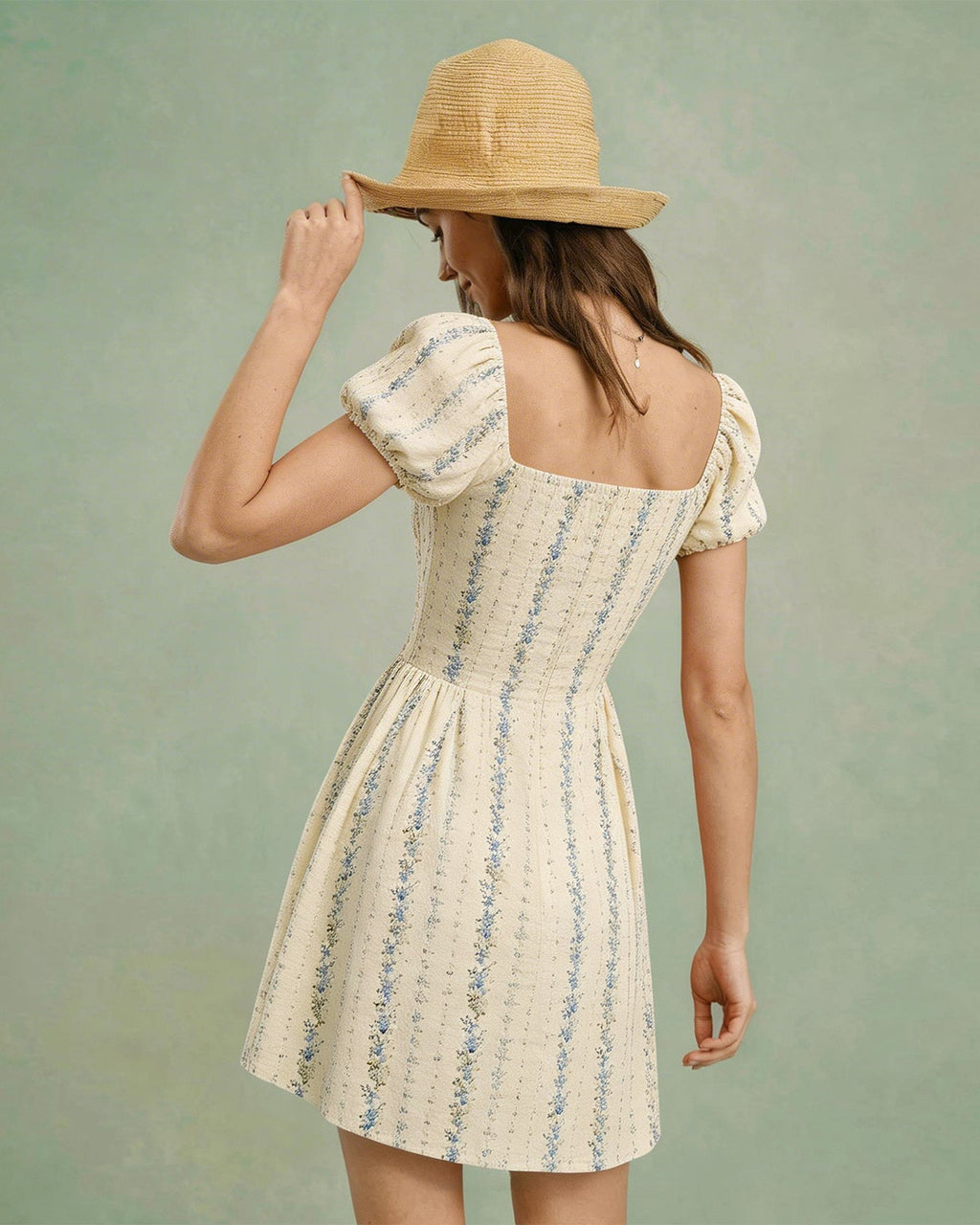 Apricot Square Neck Floral Mini Dress