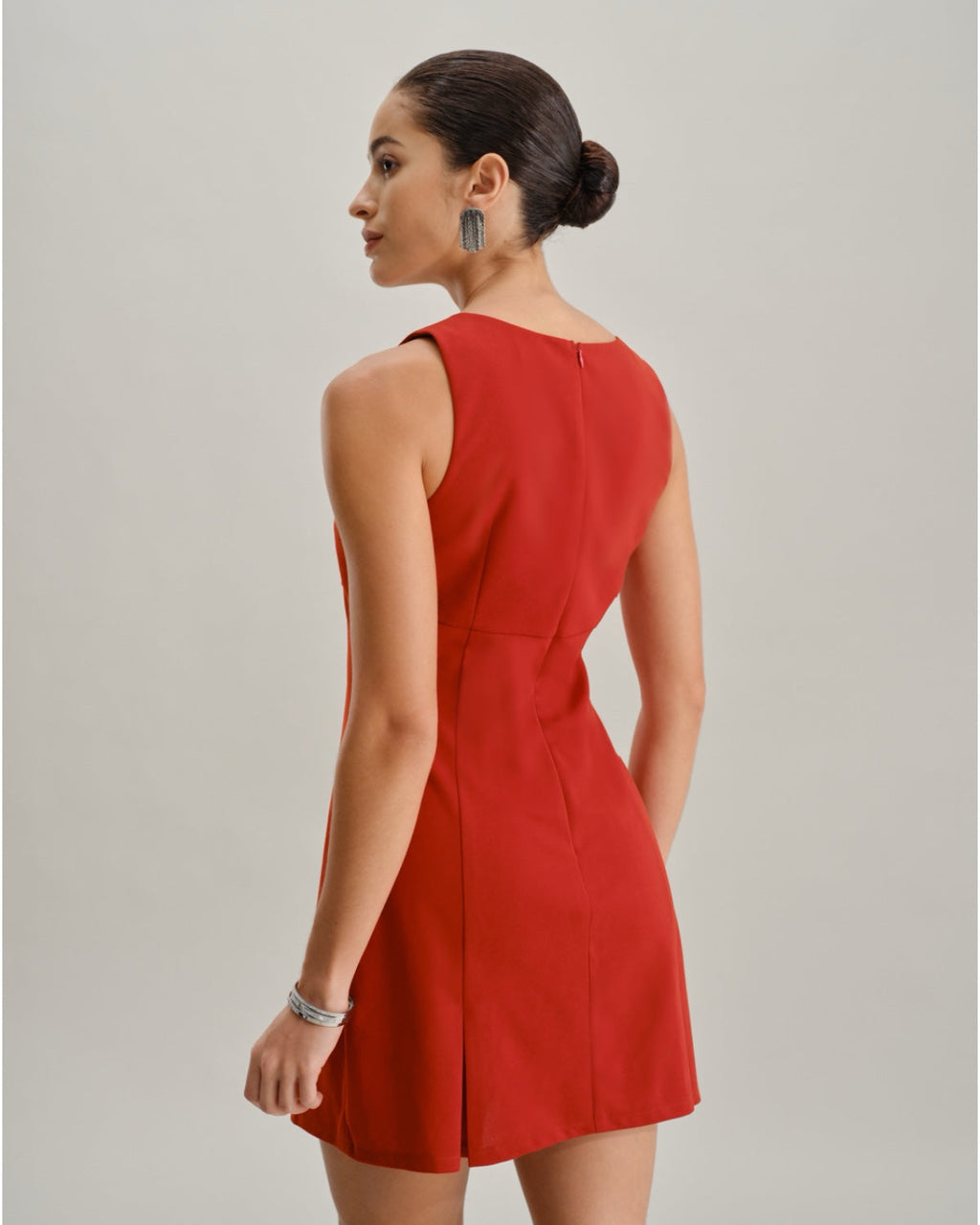 Red Square Neck A-Line Mini Dress