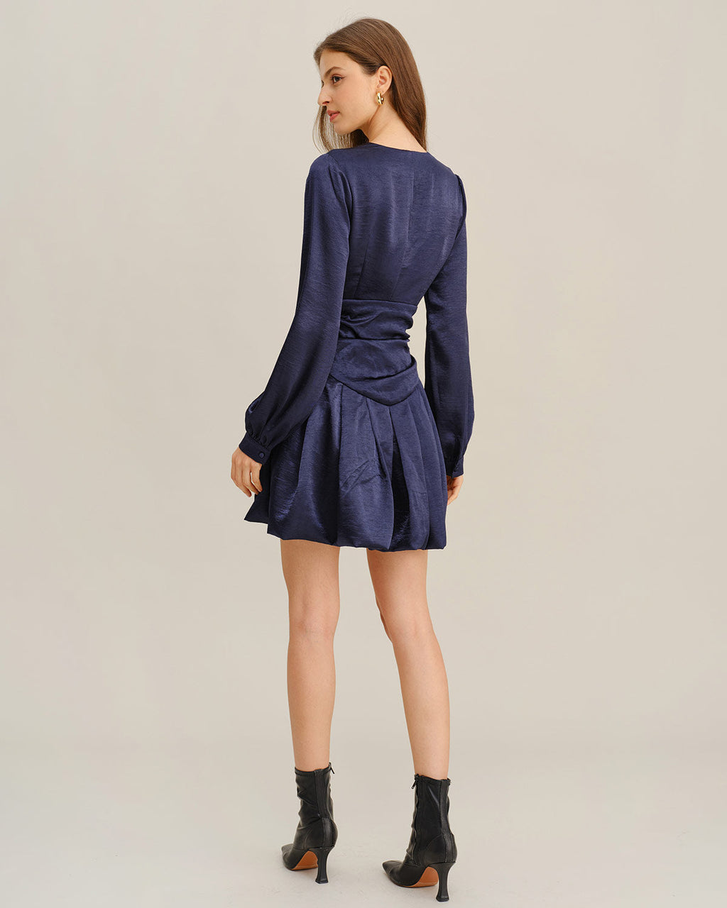 Navy Ruched A-Line Mini Dress