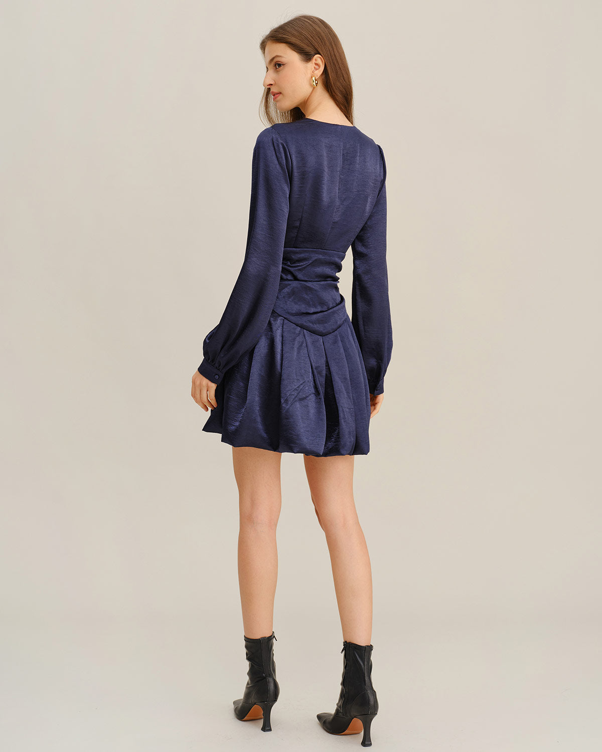 Navy Ruched A-Line Mini Dress