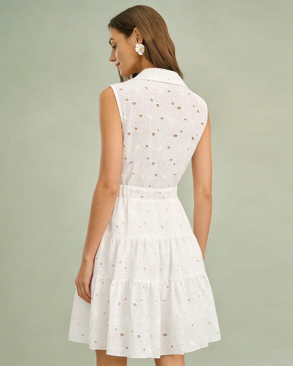 White Collar Cut Out Mini Dress