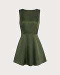 Green Satin Sleeveless Mini Dress